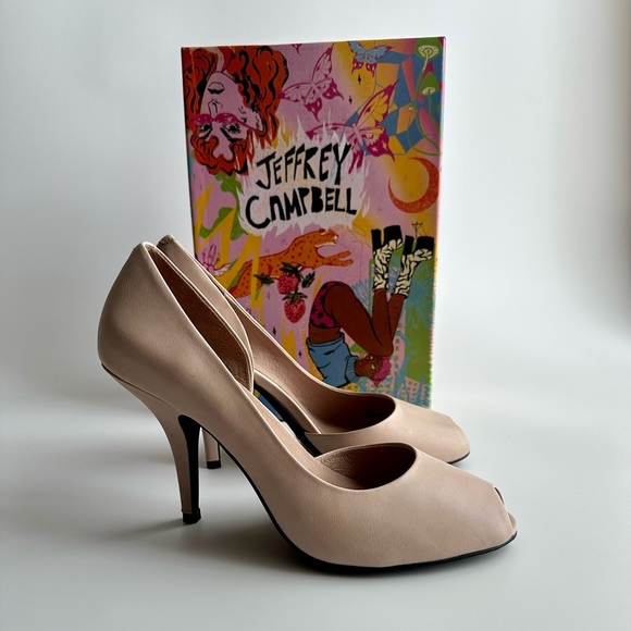 ✨New JEFFREY CAMPBELL Compose Leather Half d’Orsay Peep Toe Pumps Natural 10M - Picture 2 of 10